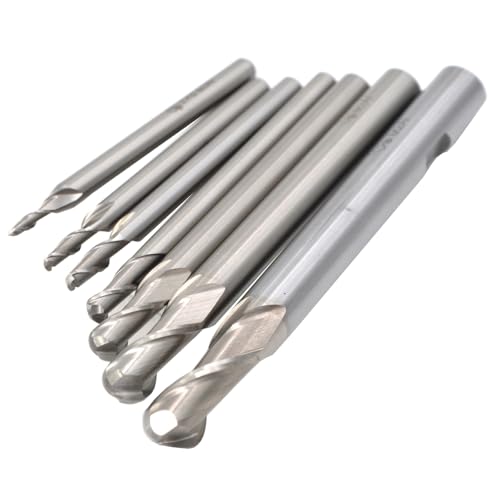 Image of 2Pcs 1mm Dia 2Flutes HSS M2 Ball Nose End Mill Flat Cutter CNC Slotting Cutting Profiling Router Bit for Steels Aluminum Copper Brass Bronze Cast Iron