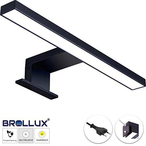 Lámpara LED para espejo de baño, luz de maquillaje, color negro mate, lámpara de pared, iluminación de armario, lámpara con pinza de color blanco neutro, luz blanca cálida, 230 V, 220 lm, IP44, 300 mm