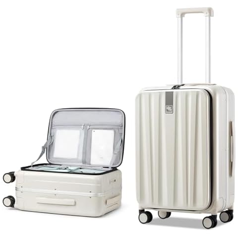 Hanke 24 Inch Checked Luggage PC Hard Case Luggage Top Opening Aluminum Frame Travel Luggage Suitcases with Wheels for Woman Men.(Ivory white) Cover