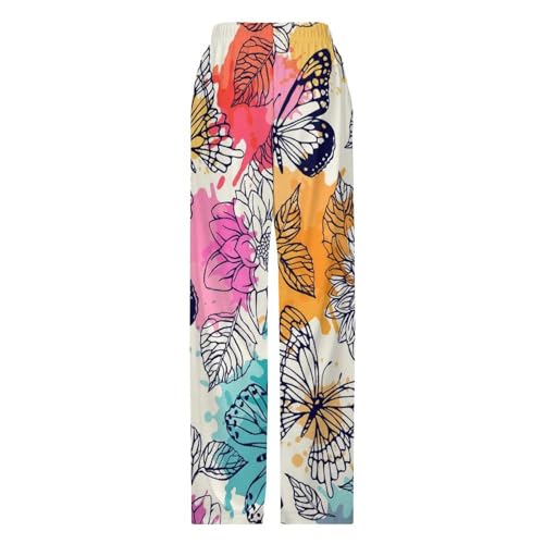 Pantalon de détente femme avec poches et bas pyjama long papillons S
