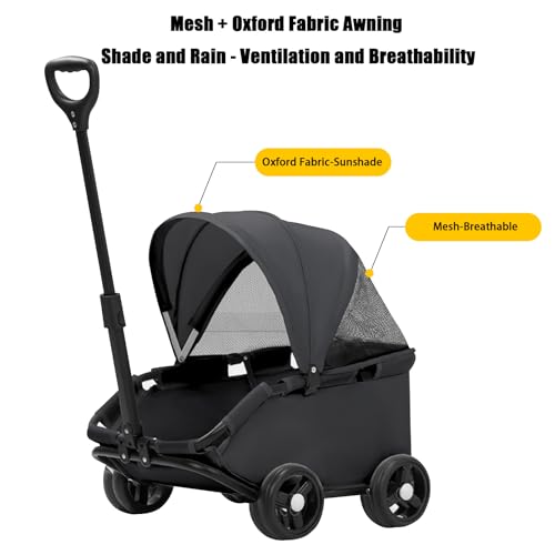 Klappbarer Mini-Hundewagen für Mini-Haustiere,Multifunktionaler Klappbarer Tierwagen mit Sonnenschutz Teleskopgriff,Doggie Wagon mit 4er 360°Drehrädern Inkl,für kleine Hunde Katzen bis 10kg(Schwarz)
