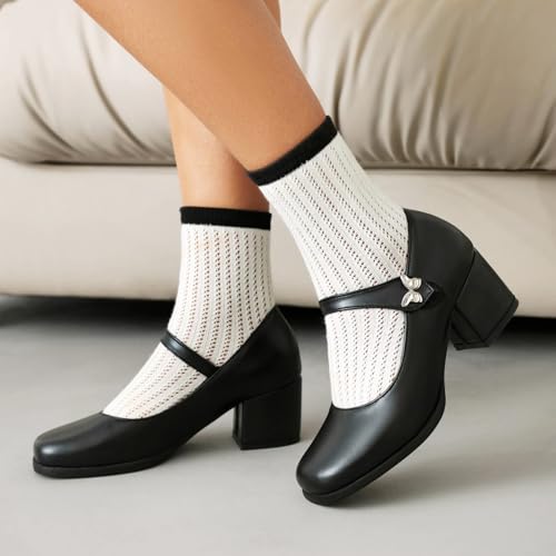 Asterisco Women Block Heel Pumps with Platform Mary Jane High Heels Shoes-240122, Size 2-113