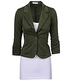 Auliné Collection Women's Casual Work Solid Color Knit Blazer Olive Green Large