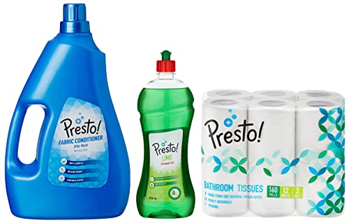 Amazon Brand - Presto! Morning Dew Fabric Conditioner - 2 L & Presto ! 3 Ply Toilet Paper Tissue Roll - 12 Rolls (160 Pulls Per Roll) & Dish Wash Gel - 750 Ml (Lime), Liquid (B0BDF3T93R) Amazon Price History, Amazon Price Tracker