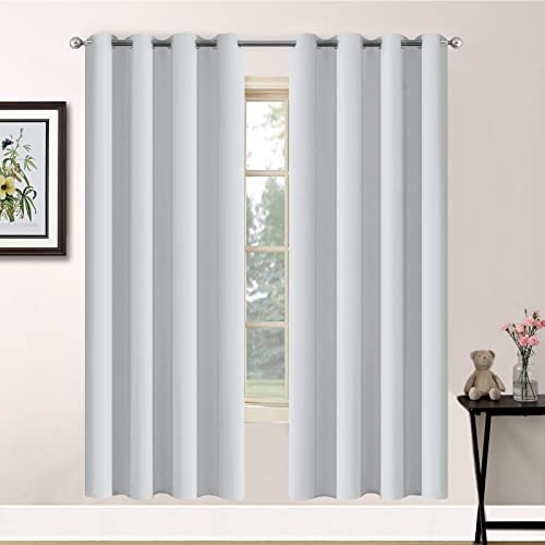 Yakamok Blackout Curtains Room Darkening Thermal Insulated Window Panels,Solid Grommet Top Drapes for Bedroom/Living Room(52Wx72L,Greyish White, 2 Panels)