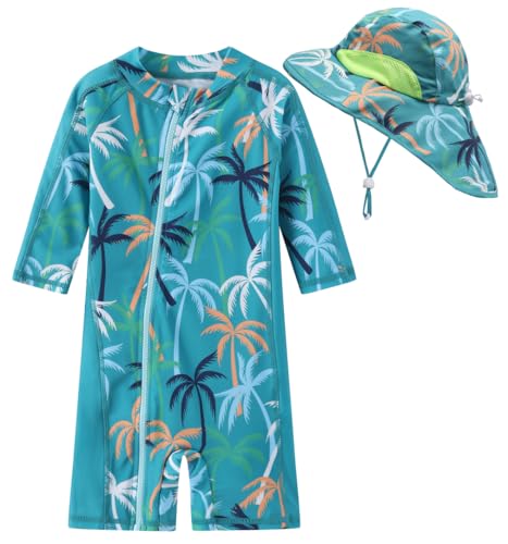 La mejor selección de Bermudas y bañadores para Bebé , listamos los 10 mejores. 42 Traje de baño de una pieza con cierre y gorro de sol para niños pequeños, con UPF 50+, Árbol de coco verde, 9-12 meses