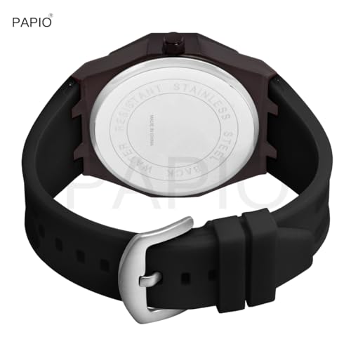 Image of PAPIO Men's Sports Watch, Black Case with Interchangeable Silicone Straps, Geometric Pattern Dial, Multiple Colors Available