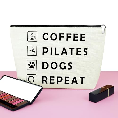 Mxrymvu Coffee Lover Gifts Makeup Bag Pilates Lover Gift Travel Bag Pilates Gifts for Women Birthday Zipper Pouch Funny Dog Lover Gifts New Pet Owner Gifts Coffee Pilates Dogs Repeat Cosmetic Bag2