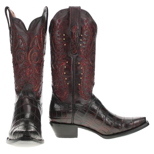 Vaccari Women's Scarlett Gator Tail Cut Leather & Glitter Inlay Snip Toe Cowgirl Boots2