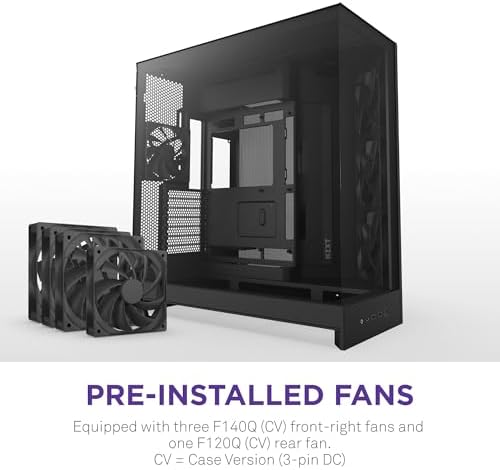 NZXT H9 Flow (2025) – Large Dual-Chamber ATX Mid-Tower Airflow PC Case – Includes 3 x 140mm & 1 x 120mm Fans – 420mm Radiator Support – Tempered Glass – Back-Connect Ready – Black