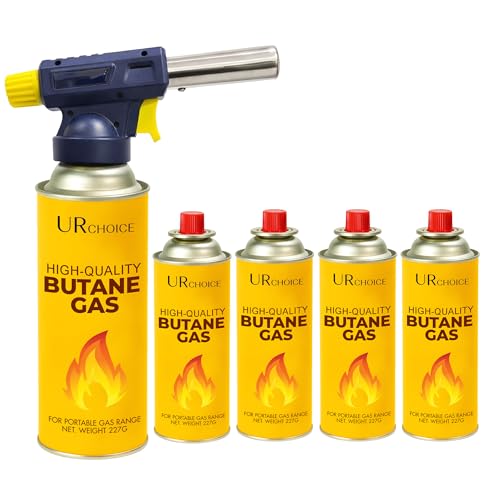 UR CHOICE Refillable Blow Torch Head Collection | Adjustable Flame Kitchen Torch for Cooking BBQ Baking Crème Brûlée DIY & Household Tasks | Multiple Pack Options (Blow Torch Head with 4 Gas.)