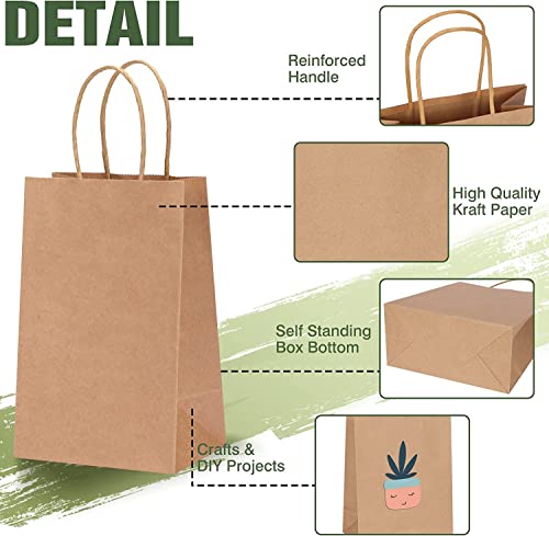 Image of Brown Kraft Paper Bags with Handles, 50pcs Small Return Gift Bags Bulk, Retail, Shopping, Birthday Wedding Party Favour, Merchandise Bags | Small Size: 6x4x8 inch BROWN