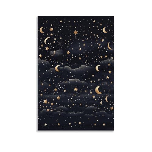 Toile murale moderne lune et étoiles pour une décoration de chambre élégante