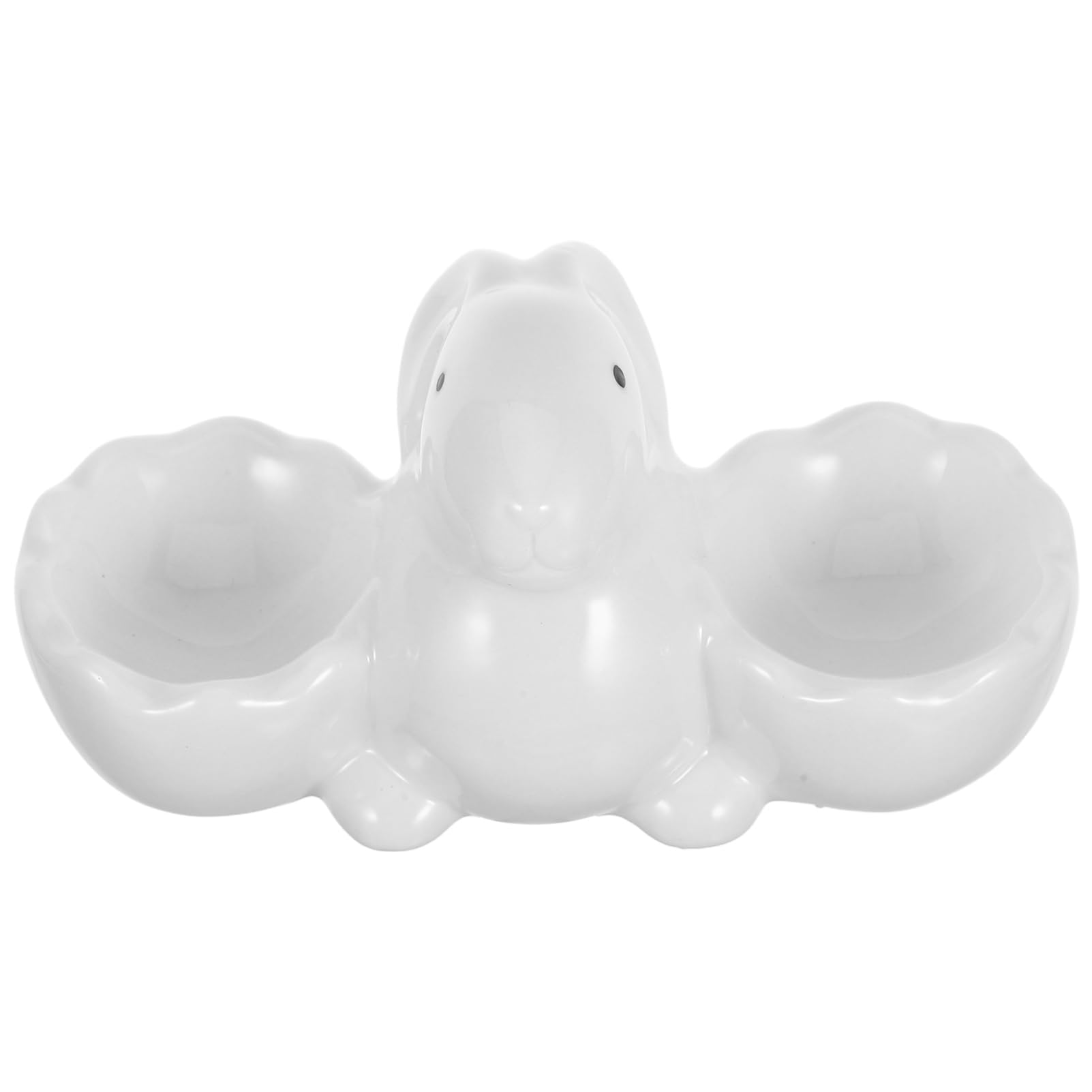 CIYODO Decorative Ceramic Bunny Egg Cup Holder Cute Porcelain Dual Egg Storage Plate for Hard Boiled Eggs Adorable Easter Bunny Egg Display Platter for Breakfast and Snacks
