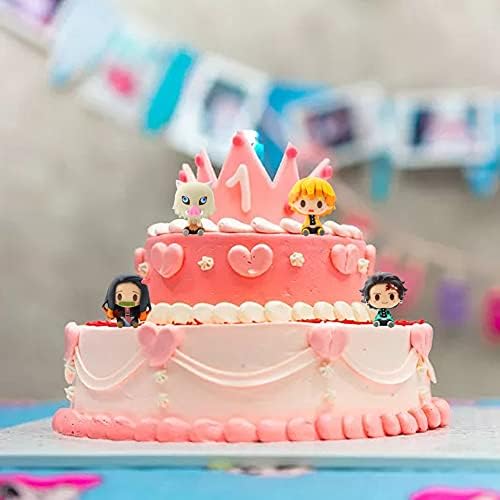 Anime Cake Toppers Demon Slayer, 4Pcs Devil'S Blade Cake Toppers, Anime Characters Figures Cake Decorations Kids Boys Girls Birthday Party Cake Decoration Supplies