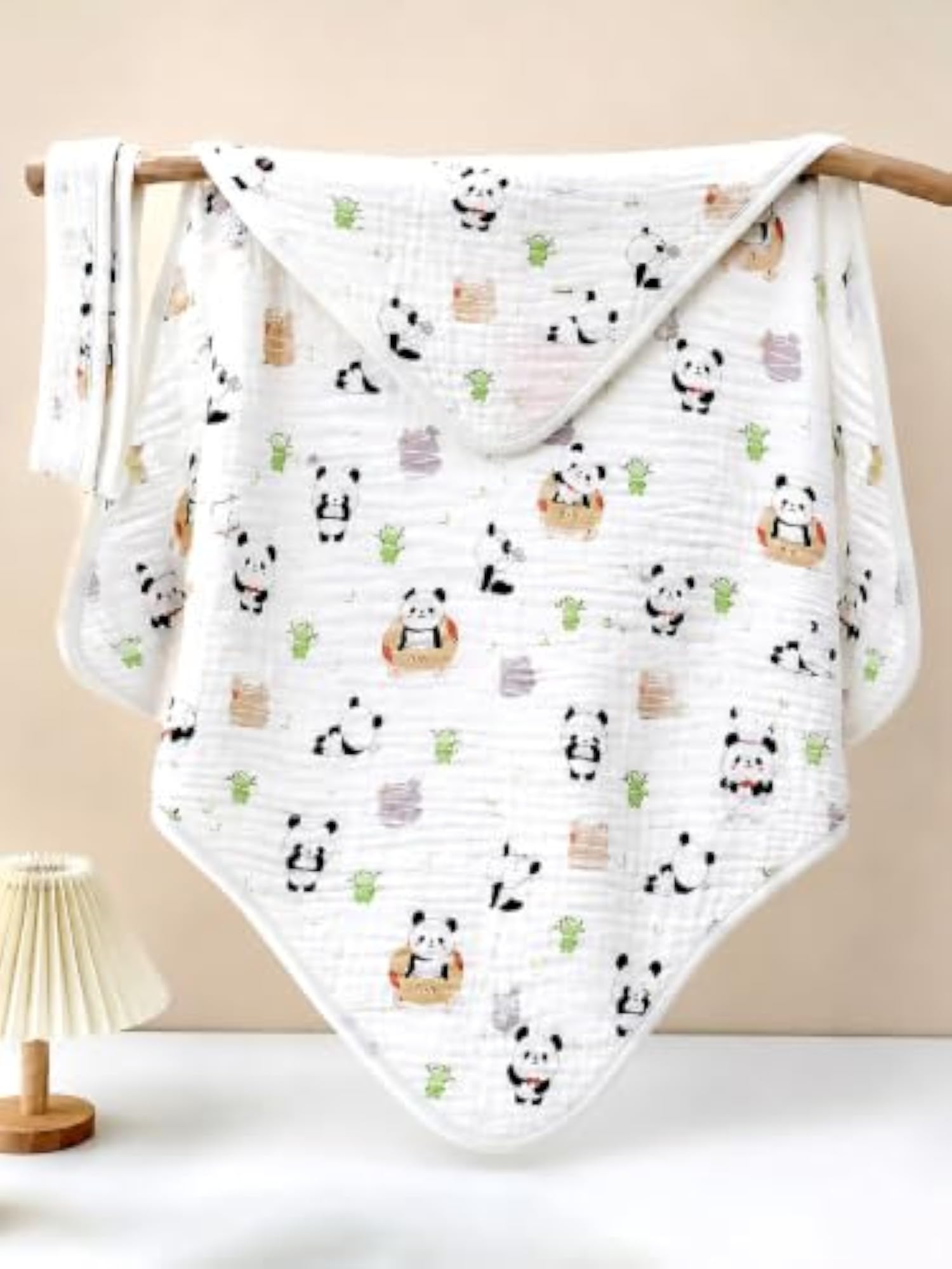 Playful Panda 6-Layer Muslin Cotton Hooded Baby Swaddle Blanket