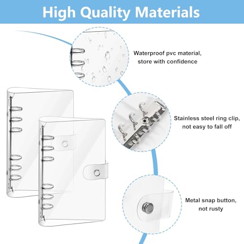 2 Stück Ringbuch A6 Ring Binder, Transparente Loose Binder Wasserdicht Ringbuch Ordner A6, Nachfüllbares Ringordner mit Druckknopf Notebook Schutz für Büro Schule Journal Buch