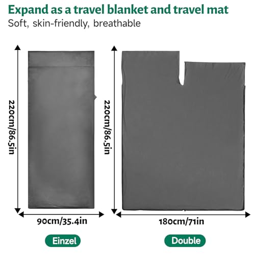 Ultralight Sleeping Bag Liner, 9.8oz Satin Sleep Sack, Comfy Breathable & Cooling & Silky Soft liner, Travel Sheets & Adult Sleep Sack with 2 Way Zipper, Ideal for Backpacking, Hotel, Camping, Hostels