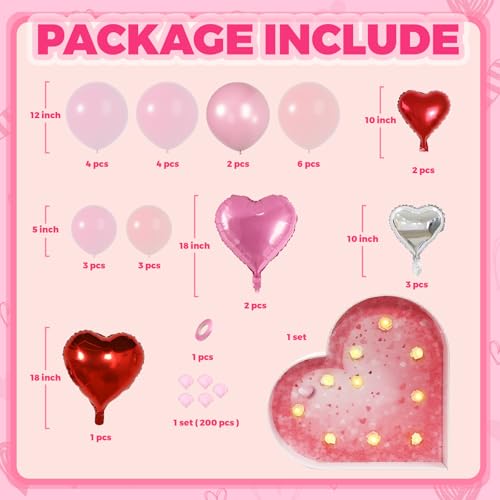 Valentines Day Decorations, Valentines Balloons Kits with LED Marquee Heart Sign, Fake Rose Petals,