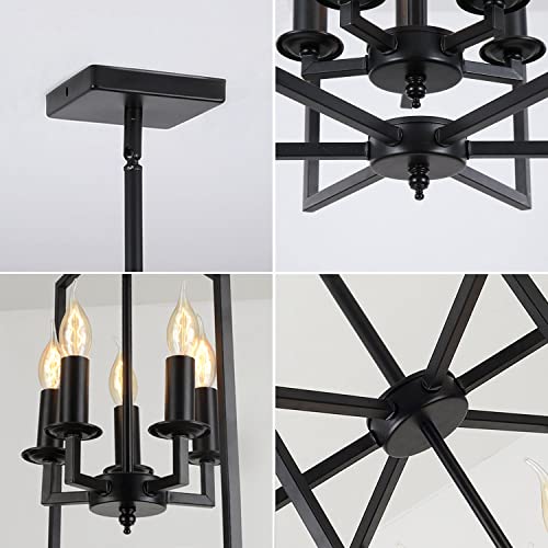 Pendant Light Fixture 5 Lights Candle Chandelier Rustic Industrial Metal Ceiling Light,Adjust Height With E12 Vintage Hanging Light For Dining Room,Farmhouse,Kitchen Island,Bedroom Living Room(Black) #TOP2