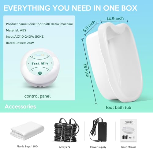 Veicomtech Ionic Foot Bath Detox Machine, Portable Foot Detox Machine for Salon, Ionic Foot Spa with auto 30 mins timer, Ion Foot bath Detox Machine with Basin, 2 Arrays and 100 Liners by veicomtech - Image 8