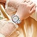Women Colorful Diamond Watches Chronograph Rotatable Bezel Mineral Glass Luminous Watch Stainless Steel Waterproof Date Analog Quartz Watch Fashion Business Dress Wristwatch(Silver White)