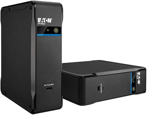 Eaton Serie Ellipse 3P Off‑Line UPS – 3P900UF – 900VA/540W Backup Power, 4× FR Outlets (3 Battery + Surge, 1 Surge‑Only), USB‑A & USB‑C Charging, USB Interface, Silent Fanless, Black (B0F9YS81MJ) - 3
