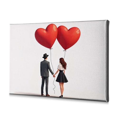 Toile salle de bain couple ballons cœur pour une décoration poétique
