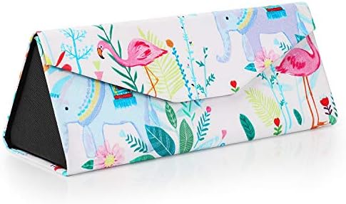 2 Pack Foldable Eyeglass Case, Cute Designs Flamingo & Pink Rose Floral Pattern, Triangle Glasses Protective Case Collapsible Sunglass Case for Women & Girls