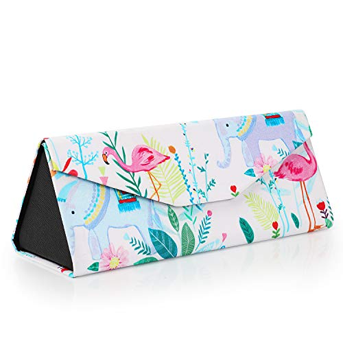 2 Pack Foldable Eyeglass Case, Cute Designs Flamingo & Pink Rose Floral Pattern, Triangle Glasses Protective Case Collapsible Sunglass Case For Women & Girls #TOP28