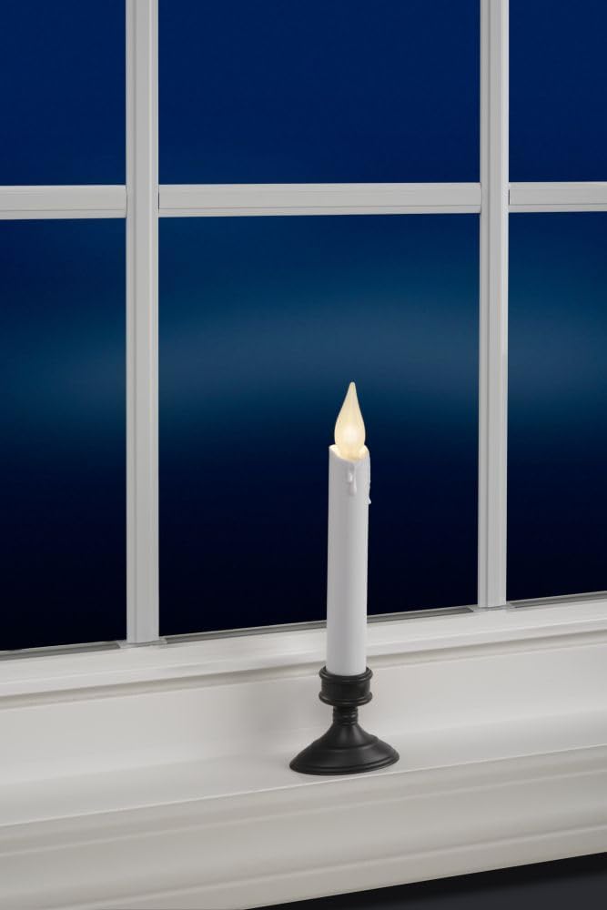 Xodus Innovations FPC1506A-2 8 Inch Battery Operated Hot Spot Window Candle with Scultured Drip Candle, 6 hr Repeating Timer, Aged Bronze Plastic Base, White LED Flame