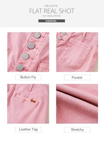 Sidefeel Women's Jean Shorts High Waisted Tummy Control Button Fly Summer Denim Shorts Pink Size 4