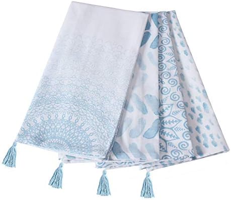 ANA Eco-Friendly 100% Cotton Highly Absorbent Kitchen Dish Cloth Towels | Mandala Blue Print | Set of 4 | 20x28 inch | Designed to Make Your Kitchen More Alluring