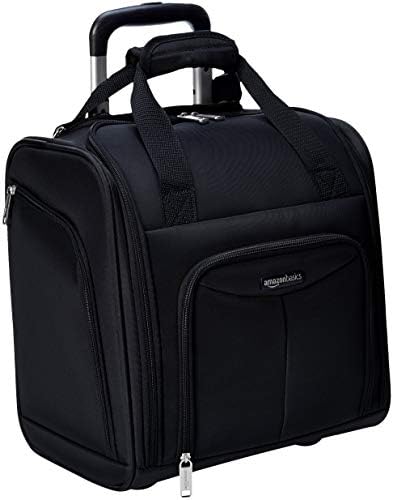 Amazon Basics Underseat Travel Luggage / Suitcase with Telescopic Handle and 2 In-line Skate Wheels - 34 x 24 x 36cm, Black Quilted