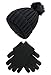 Muryobao 2 Pcs Womens Winter Knitted Beanie Hat Touch Screen Gloves Set Warm Knit Cuffed Skull Cap with Faux Fur Pom Black