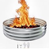 4FT Galvanized Steel Fire Pit Ring, VivaGarden 48 Inch Durable Round Bonfire Pit for Outdoor Wood Burning, Backyard, Patio, Camping & Beach(Silver 4x4x1 FT)