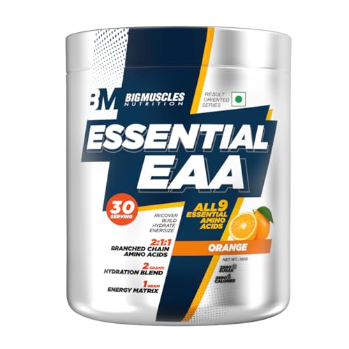 Image of Bigmuscles Nutrition Essential EAA [30 Servings, Orange] | All 9 Essential Amino Acids with Electrolyte & Energy Matrix [180g]