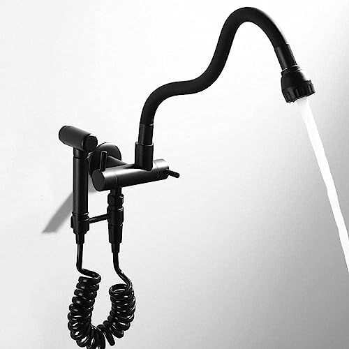 Grifo de latón negro mate para cocina con pistola spray giratoria de alta durabilidad