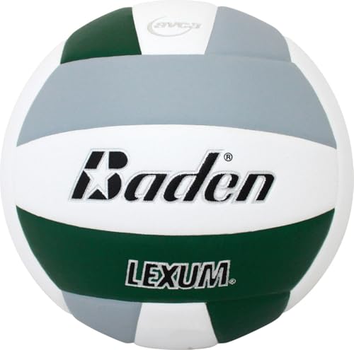 Baden | Lexum | Premium Composite Microfiber Indoor Official High School Game Volleyball | 13U to 18U Official Size + Weight | AVCA Approved | Forest Green/Gray/White