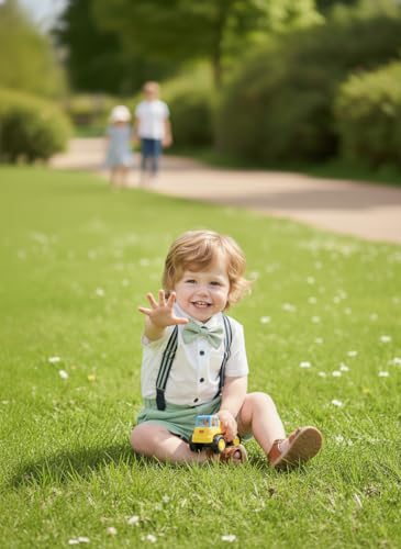 Image of Baby Boy Formal Short Set Toddler Summer Gentleman Outfit Kid Short Sleeve Bowtie Shirt Suspender Shorts Suit