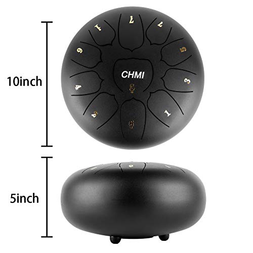 Steel Tongue Drum, 11 Notes 10 inches Percussion Instrument Handpan Drum with Bag, Music Book, Mallets, Finger Picks, Drum Mallets Holder (10 Inch Black) - Thumbnail 4