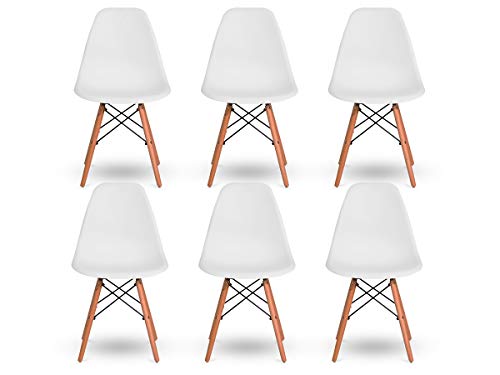Kit 6 Cadeiras Jantar Wood Base Madeira Eiffel Charles Eames - TUTTO HOME (BRANCA)