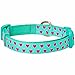 Blueberry Pet 4 Patterns Adjustable Flocking Dog Collar with Detachable Velvety Bowtie - Heart in Minty Green, Medium, Neck 14.5