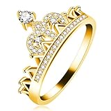 Uloveido Princess Tiara Crown Ring - Gift for Her - Rose Gold Ring for Women - 14k Rose Gold-Plated Rose with Cubic Zirconia (Gold Size 9) Y1227