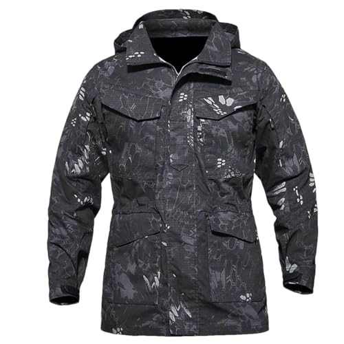 Ornrjfll Multicam Military Tactical Jackets Men Warm Waterproof Windbreakers Army Camo Parka Trench Coat Black python XL