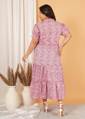 Image of Indietoga Women's Floral Printed Pure Cotton Tiered Maxi Dress (XL to 7XL)
