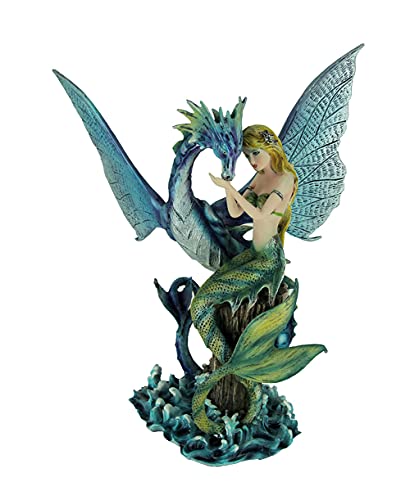 Estatua de Sirena Sentada con Dragón Mar Azul