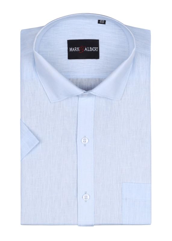 Image of MARK & ALBERT Men's Half Sleeve Pure Linen White Shirt
