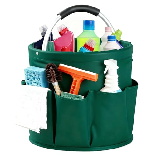 Image of Cleaning Caddy with Handle, for Cleaning Supplies Organizer Bucket | Foldable Storage Tote with 6 Pockets,17L Large Capacity Basket for Household Organizer,Laundry Room,Bathroom & Home