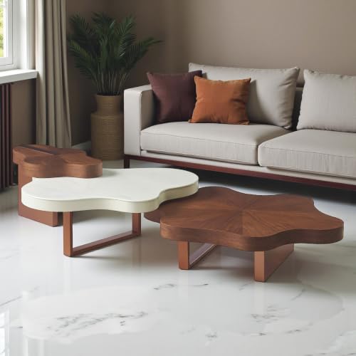 Image of The Attic Tria Cloud Coffee Table | Modern Three-Tier Center Table with Marble & Walnut Finish | Artistic Living Room Accent Furniture